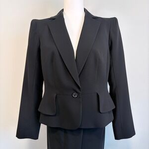 Vintage 90s Lida Baday Silk-Lined Tailored Skirt Suit Corporate Black Size 12